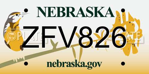 ZFV826 Nebraska License Plate