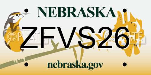 ZFVS26 Nebraska License Plate