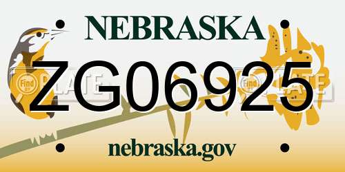 ZG06925 Nebraska License Plate
