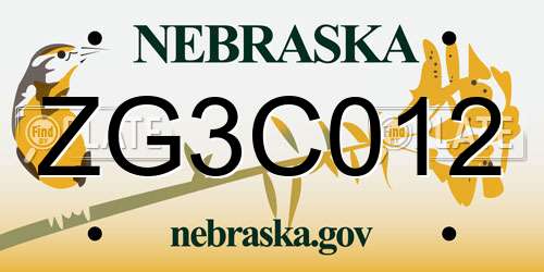 ZG3C012 Nebraska License Plate