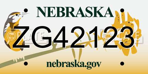 ZG42123 Nebraska License Plate