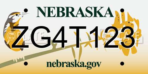ZG4T123 Nebraska License Plate