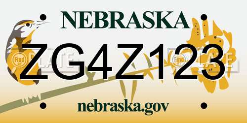 ZG4Z123 Nebraska License Plate