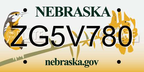 ZG5V780 Nebraska License Plate