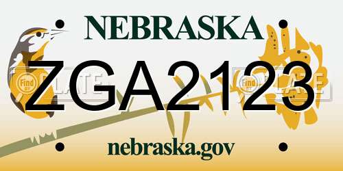 ZGA2123 Nebraska License Plate