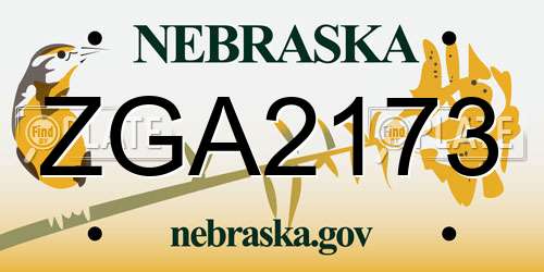 ZGA2173 Nebraska License Plate