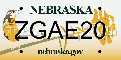 ZGAE20 Nebraska License Plate