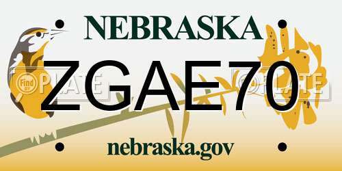ZGAE70 Nebraska License Plate