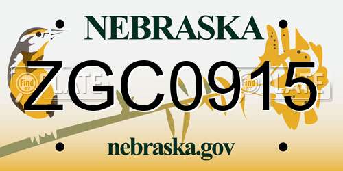 ZGC0915 Nebraska License Plate