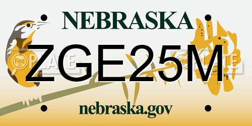 ZGE25M Nebraska License Plate