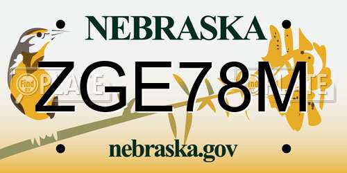 ZGE78M Nebraska License Plate