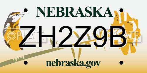 ZH2Z9B Nebraska License Plate