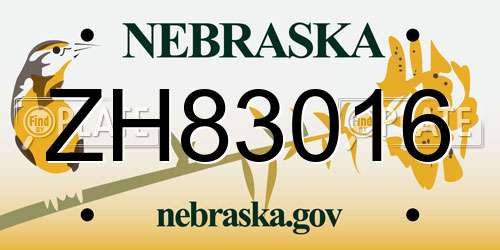 ZH83016 Nebraska License Plate