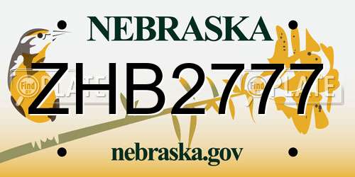 ZHB2777 Nebraska License Plate