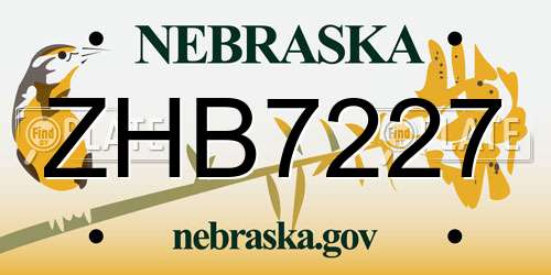 ZHB7227 Nebraska License Plate