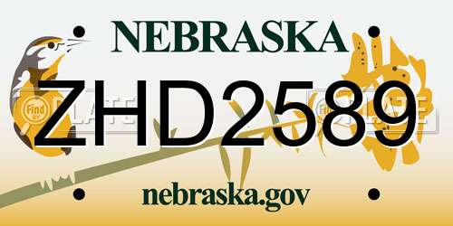 ZHD2589 Nebraska License Plate