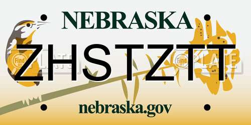 ZHSTZTT Nebraska License Plate