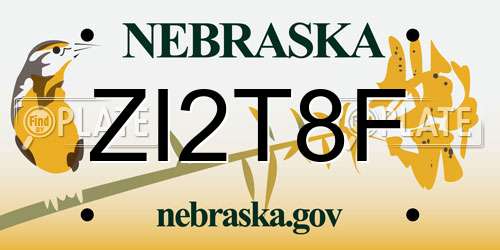 ZI2T8F Nebraska License Plate