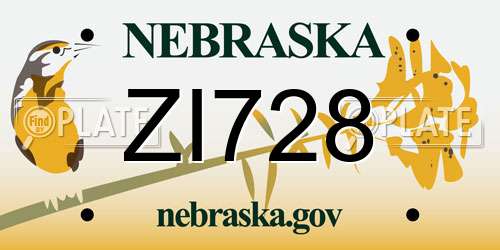 ZI728 Nebraska License Plate