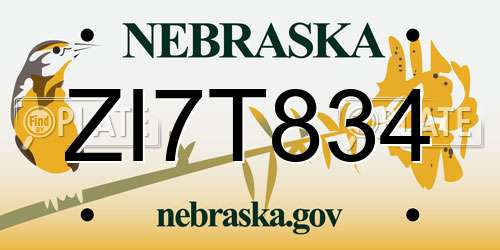 ZI7T834 Nebraska License Plate