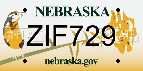 ZIF729 Nebraska License Plate