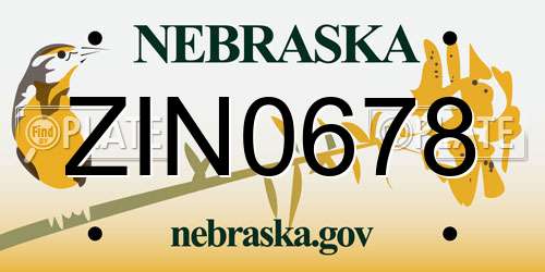 ZIN0678 Nebraska License Plate