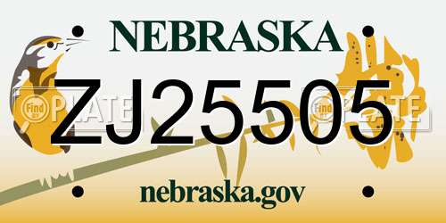 ZJ25505 Nebraska License Plate