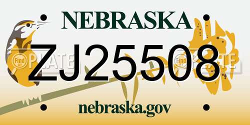 ZJ25508 Nebraska License Plate