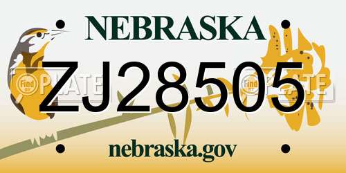 ZJ28505 Nebraska License Plate