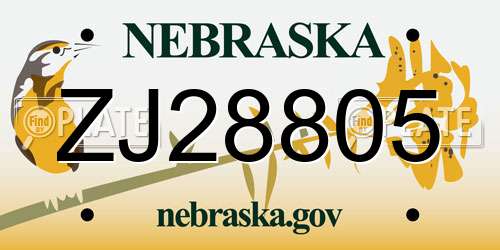 ZJ28805 Nebraska License Plate