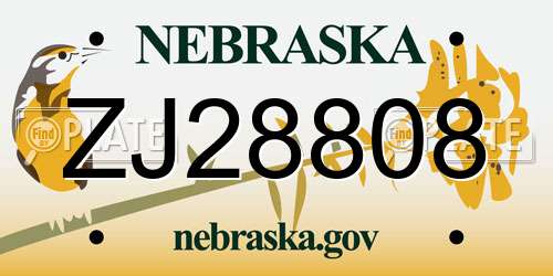 ZJ28808 Nebraska License Plate