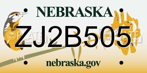 ZJ2B505 Nebraska License Plate