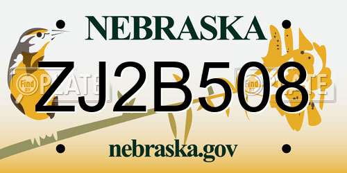 ZJ2B508 Nebraska License Plate