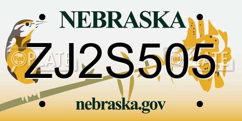 ZJ2S505 Nebraska License Plate