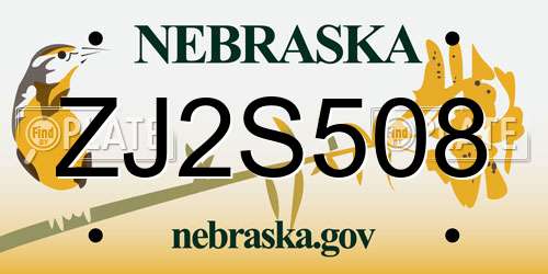 ZJ2S508 Nebraska License Plate