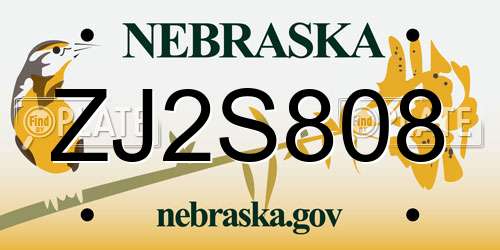 ZJ2S808 Nebraska License Plate
