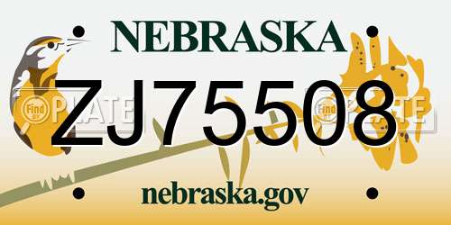 ZJ75508 Nebraska License Plate