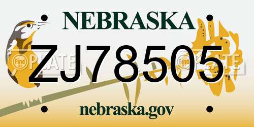 ZJ78505 Nebraska License Plate