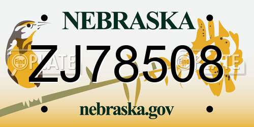 ZJ78508 Nebraska License Plate