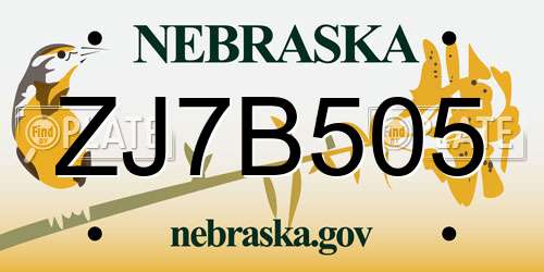 ZJ7B505 Nebraska License Plate