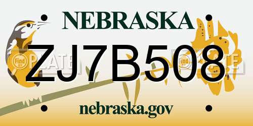 ZJ7B508 Nebraska License Plate