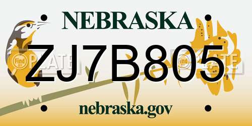 ZJ7B805 Nebraska License Plate