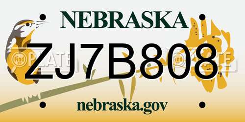 ZJ7B808 Nebraska License Plate