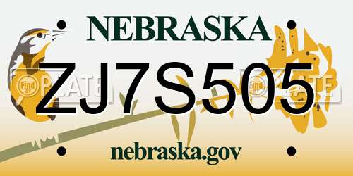 ZJ7S505 Nebraska License Plate