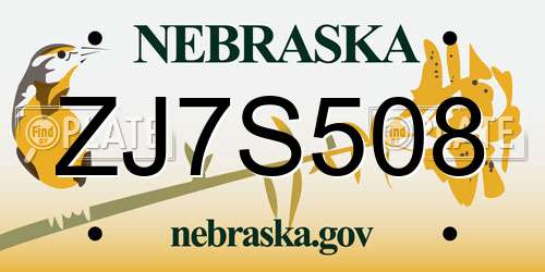 ZJ7S508 Nebraska License Plate