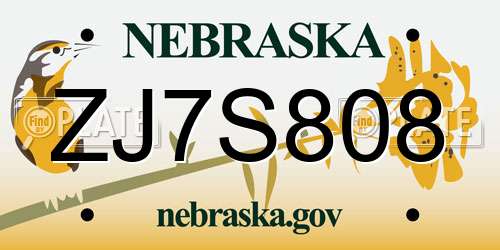 ZJ7S808 Nebraska License Plate
