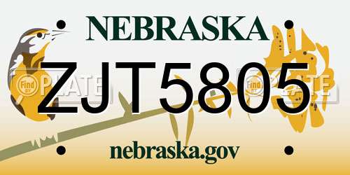 ZJT5805 Nebraska License Plate