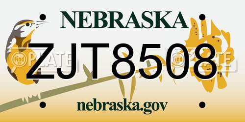 ZJT8508 Nebraska License Plate