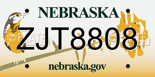 ZJT8808 Nebraska License Plate