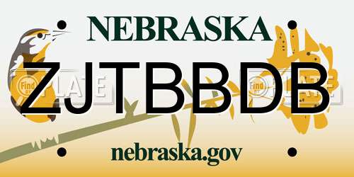 ZJTBBDB Nebraska License Plate
